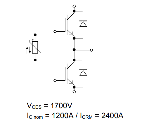 Graben-Feld-Endhalbbrücke 1700V 1200A 20mW 0 IGBT-Modul-FF1200R17IP5PBPSA1