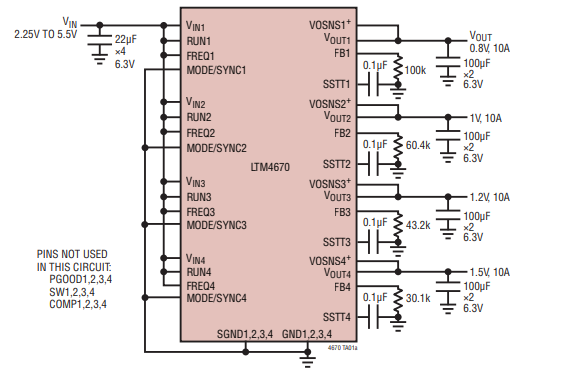 IC brechen LTM4670EY-Viererkabel µModule Regler mit konfigurierbarem 10A Ausgabe-Array 0 ab