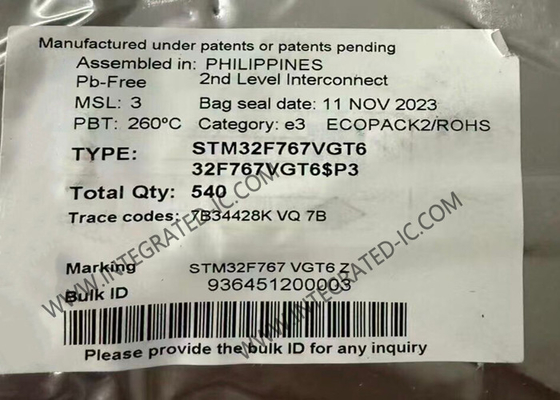 Mikrocontroller MCU STM32F767VGT6 32-Bit Einzelkern 216MHz 1MB Mikrocontroller IC