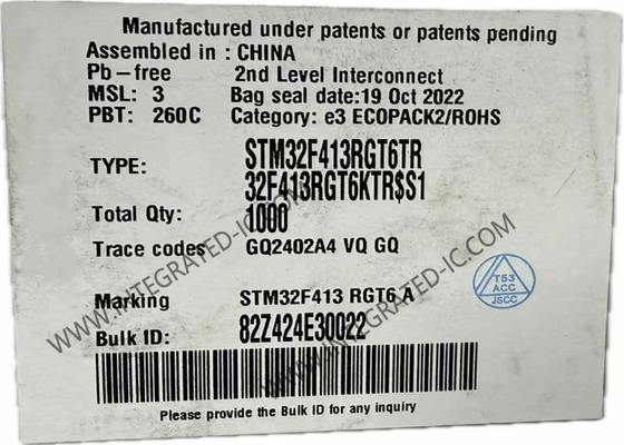 Mikroregler MCU STM32F413RGT6 bettete Paket der Mikroregler-64-LQFP ein