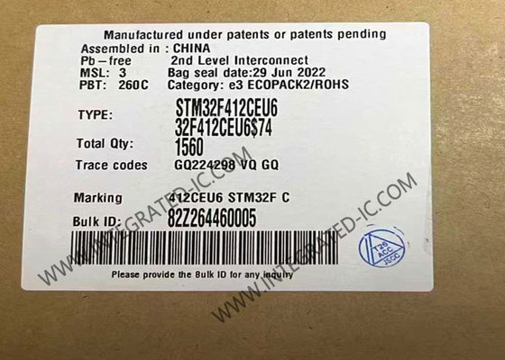 STM32F412CEU6 Mikrocontroller MCU 100MHz 32Bit Mikrocontroller IC UFQFPN48 Embedded MCU