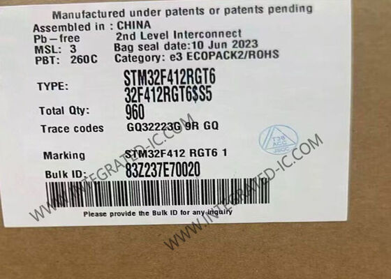 Berg-Mikroregler IC STM32F412RGT6 100MHz 1MB GRELLE Oberflächen-64-LQFP
